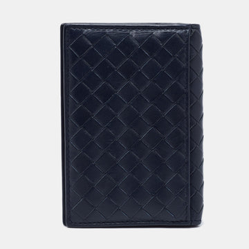 Bottega Veneta Navy Blue Intrecciato Leather Business Card Holder