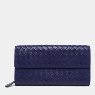 Bottega Veneta Purple Intrecciato Leather Flap Continental Wallet