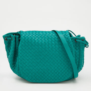 Bottega Veneta Sea Green Intrecciato Leather Drawstring Flap Crossbody Bag
