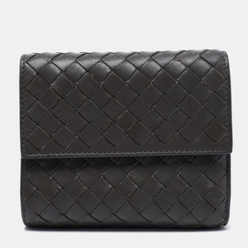 Bottega Veneta Grey Intrecciato Leather Trifold Wallet