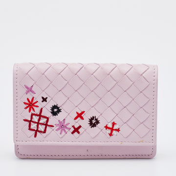 Bottega Veneta Pink Intrecciato Leather Business Card Case