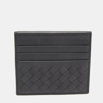 Bottega Veneta Dark Grey Intrecciato Leather Bifold Card Holder