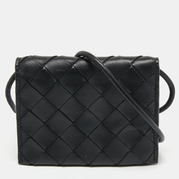 Bottega Veneta Black Intrecciato Leather Wallet On Strap