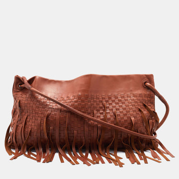 Bottega Veneta Brown Intrecciato Leather Fringe Shoulder Bag