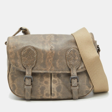 Bottega Veneta Beige/Brown Karung Leather Gardena Messenger Bag