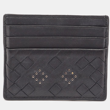 BOTTEGA VENETA Black Intrecciato Leather Studded Card Holder