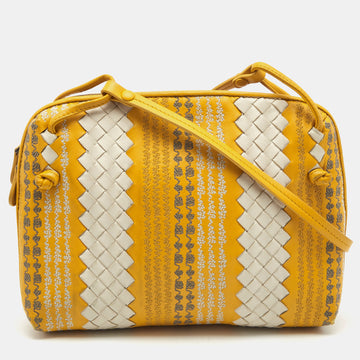Bottega Veneta Yellow/White Intrecciato Leather Embroidered Nodini Shoulder Bag