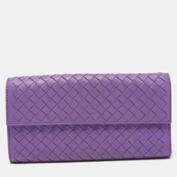 BOTTEGA VENETA Purple Intrecciato Leather Flap Continental Wallet