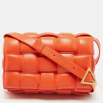 BOTTEGA VENETA Orange Leather Padded Cassette Flap Shoulder Bag