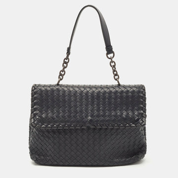 BOTTEGA VENETA Black Intrecciato Leather Medium Olimpia Shoulder Bag