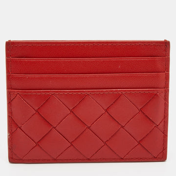 BOTTEGA VENETA Red Intrecciato Leather Card Holder
