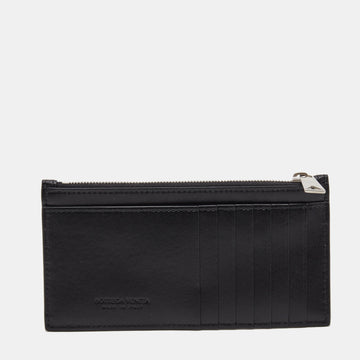 BOTTEGA VENETA Black Intrecciato Leather Zip Card Holder