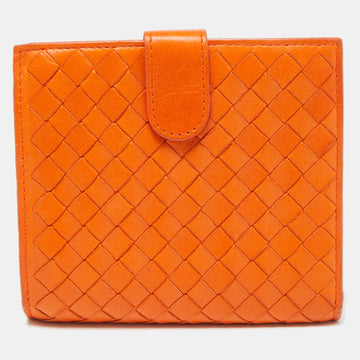 BOTTEGA VENETA Orange Intrecciato Leather Bifold Zip Wallet
