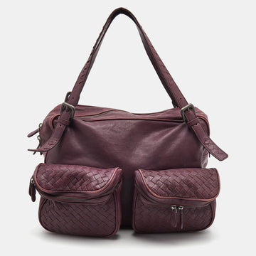 BOTTEGA VENETA Purple Intrecciato Leather Front Pocket Satchel