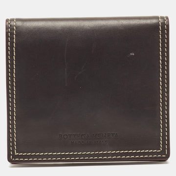 BOTTEGA VENETA Grey/Brown Leather Snap Bifold Wallet
