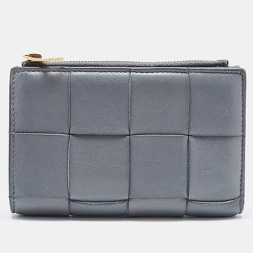 BOTTEGA VENETA Grey Intrecciato Leather Bifold Zip Wallet