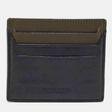 BOTTEGA VENETA Black/Olive Green Leather Card Holder