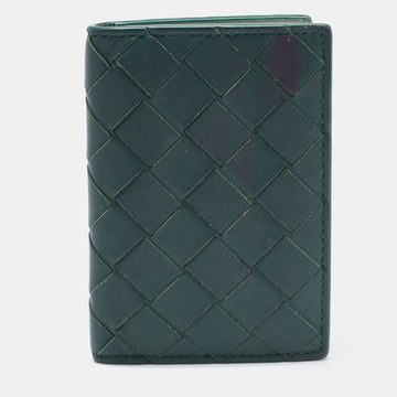 BOTTEGA VENETA Green Intrecciato Leather Card Holder