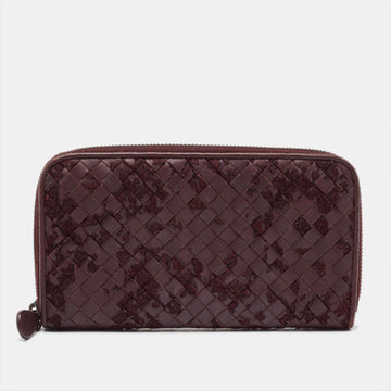 BOTTEGA VENETA Burgundy Intrecciato Leather and Velvet Zip Around Wallet