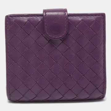 BOTTEGA VENETA Purple Intrecciato Leather Compact Wallet