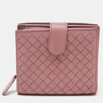 BOTTEGA VENETA Pink Intrecciato Leather French Flap Wallet