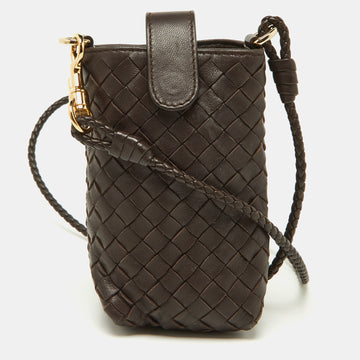 BOTTEGA VENETA Brown Intrecciato Leather Phone Bag