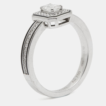 BOUCHERON Vendôme lisere Diamonds Black Lacquer 18k White Gold Ring Size 54