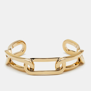 Burberry Chain Link Motif Gold Tone Open Cuff Bracelet L