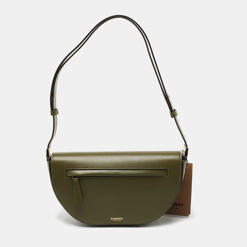 Burberry Olive Green Leather Small Olympia Shoulder Bag