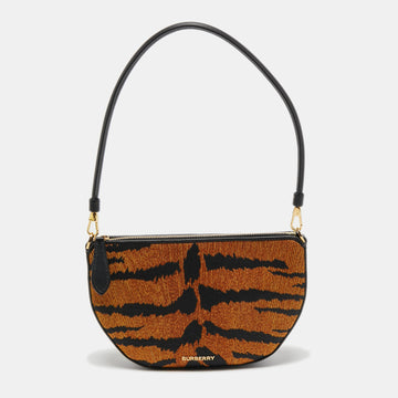 Burberry Brown/Black Tiger Print Canvas and Leather Olympia Bag