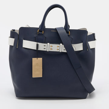 Burberry Navy Blue/White Leather Large Belt Bag