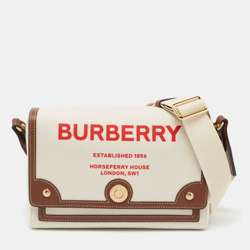 Burberry Beige/Tan Canvas and Leather Medium Note Crossbody Bag