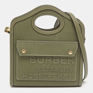 Burberry Olive Green Canvas and Leather Mini Pocket Bag