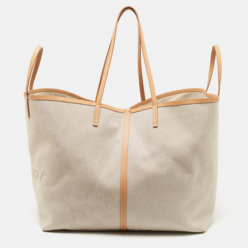 BURBERRY Beige Canvas and Leather XL Beach Tote