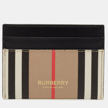 Burberry Beige/Black Icon Stripe Coated Canvas and Leather Card Holder