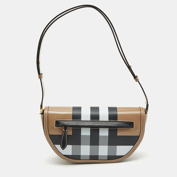 Burberry Beige Check Leather Small Olympia Shoulder Bag