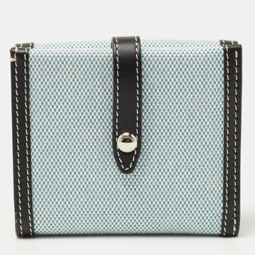 BURBERRY Light Blue/Black Canvas and Leather Luna French Wallet