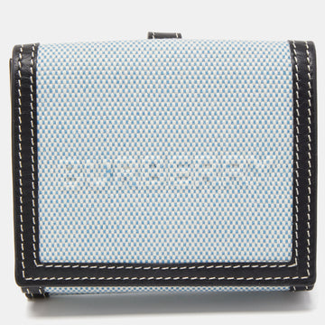 BURBERRY Light Blue/Black Canvas and Leather Luna French Wallet