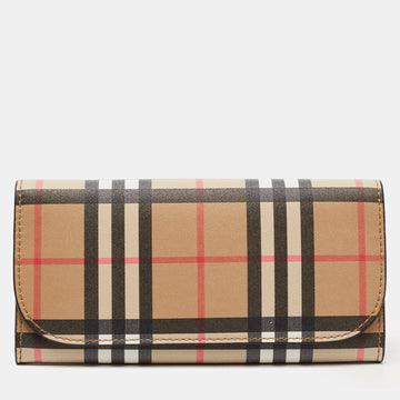 BURBERRY Beige House Check Coated Canvas Flap Continental Wallet