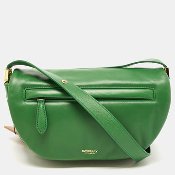 BURBERRY Two Tone Green Leather Small Olympia Shoulder Bag