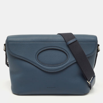 BURBERRY Blue Leather Large Pocket Messenger Bag