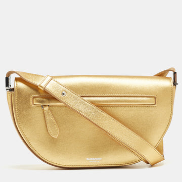 BURBERRY Gold Leather Small Olympia Shoulder Bag
