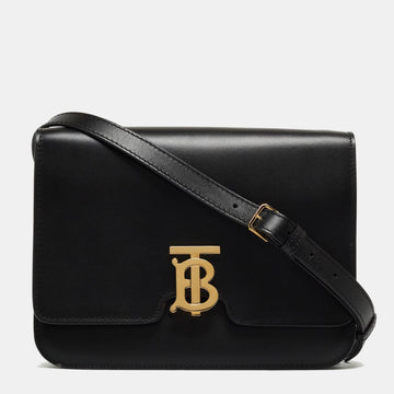 BURBERRY Black Leather Medium TB Shoulder Bag
