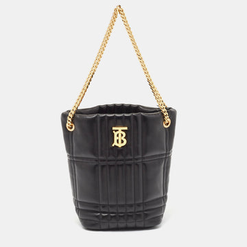 BURBERRY Black Embossed Quilt Leather Small Lola Bucket Bag