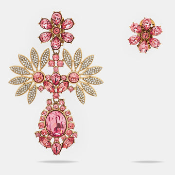 Burberry Pink Floral Crystal Asymmetric Clip-on Earrings