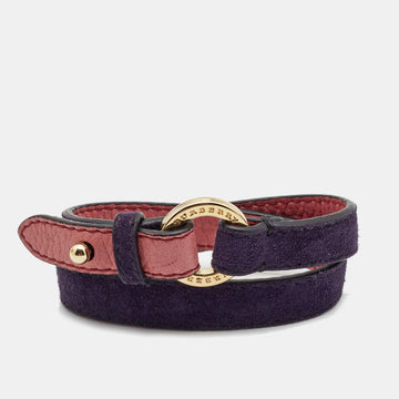 BURBERRY  Navy Blue Suede Leather Gold Tone Bracelet
