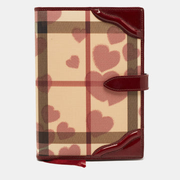 BURBERRY Burgundy Heart Check PVC and Patent Leather Agenda Cover