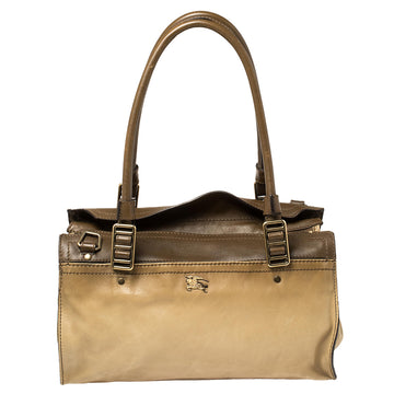 Burberry Two Tone Brown Leather Satchel