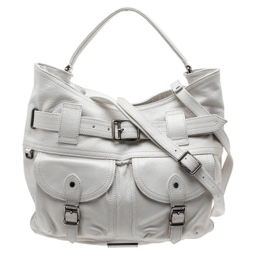 Burberry White Leather Crompton Shoulder Bag
