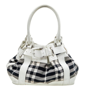 Burberry White/Black Leather And Check Canvas Beaton Shoulder Bag